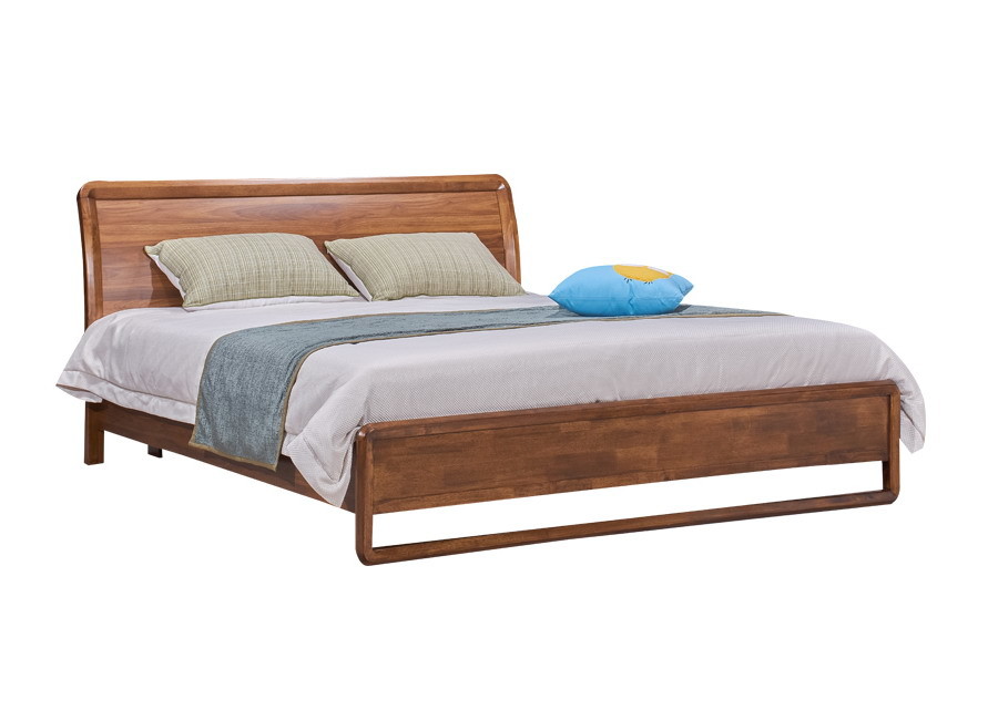 2017 New design of Leather Upholstered headboard Bed by Walnut wood frame for Young Apartment bedroom furniture use