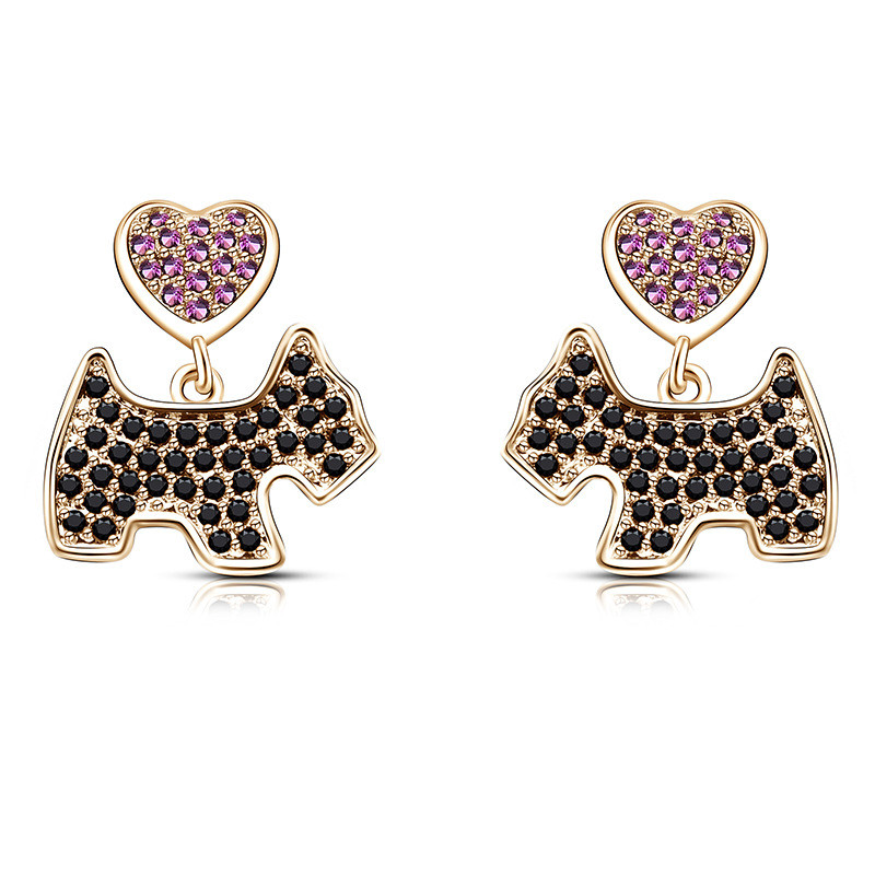 China Puppy Earrings Zircon Copper Earrings Beautiful Gifts For Girls wholesale