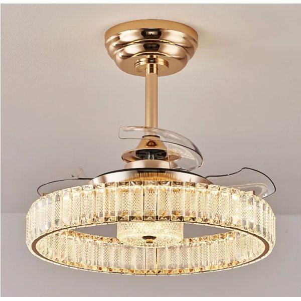 Retractable Blade Modern Folding Fan Light Remote Control Chandelier LED Invisible Ceiling Fan Crystal Light (WH-VLL-29)