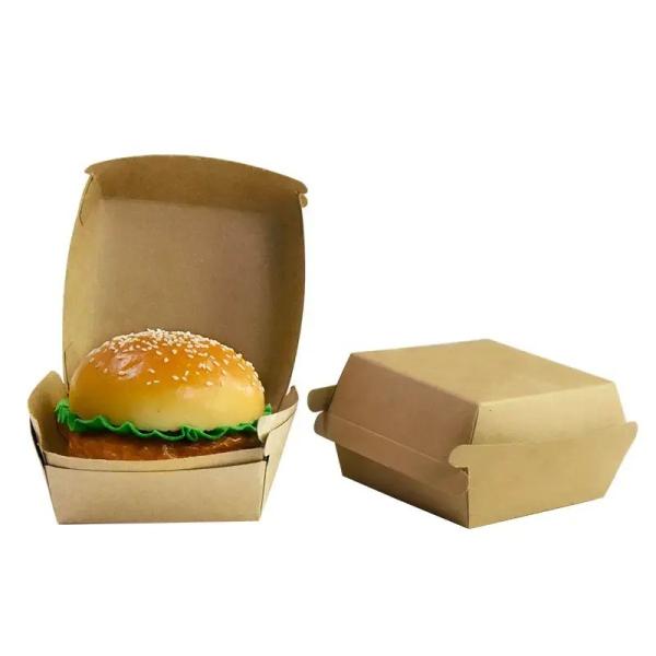 Quality Recyclable kraft paper burger box custom logo fried chicken burger kraft paper packaging box for sale