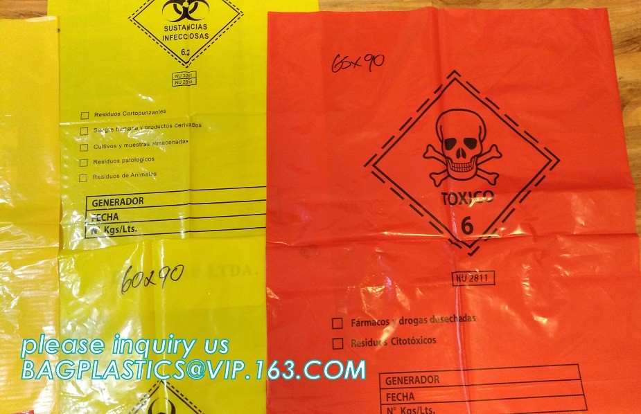 LDPE biohazard waste bin bags disposable medical autoclave bags, biohazard specimen bag plastic adhesive flat bag, bagea