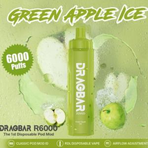 Green Apple flavor Zovoo Dragbar R6000 6000 puffs Disposal Vape with Rechargeable battery