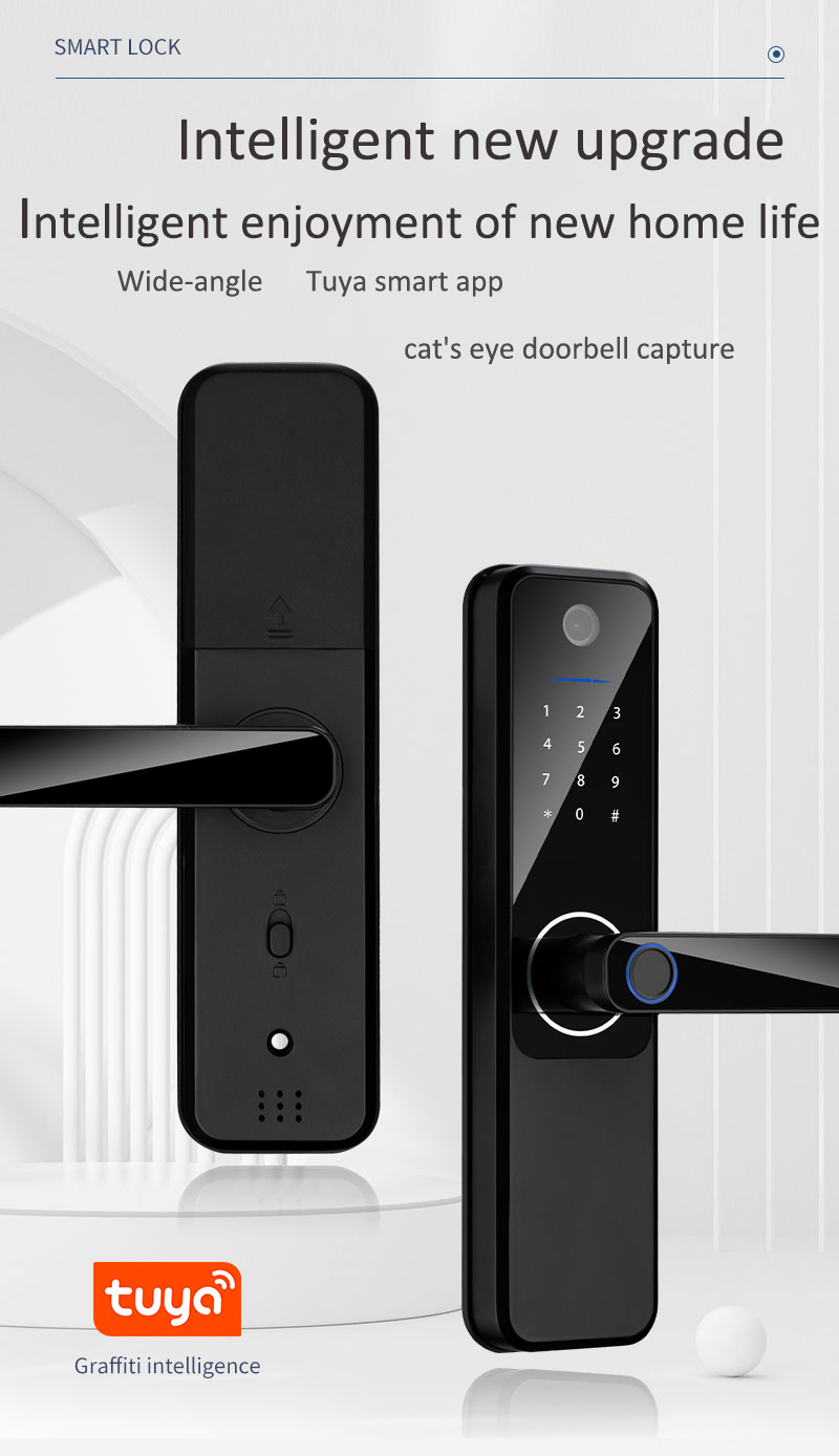 Remote Unlocking Card Code Fingerprint Door Lock With Camera For 5050mm Mortise