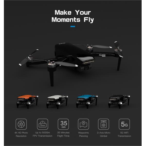 4k GPS Fpv Pilot Drone , 720p Camera Propellers Drone 3 Axis Gimbal