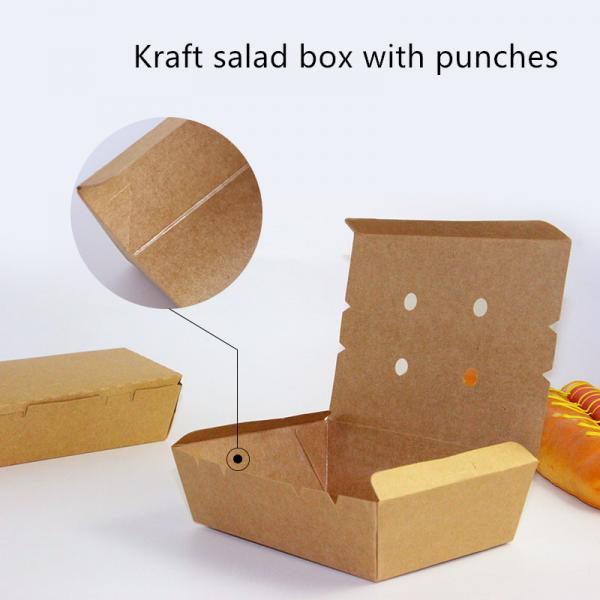 Salad Kraft Paper Take Away Box Microwavable Disposable With Punches