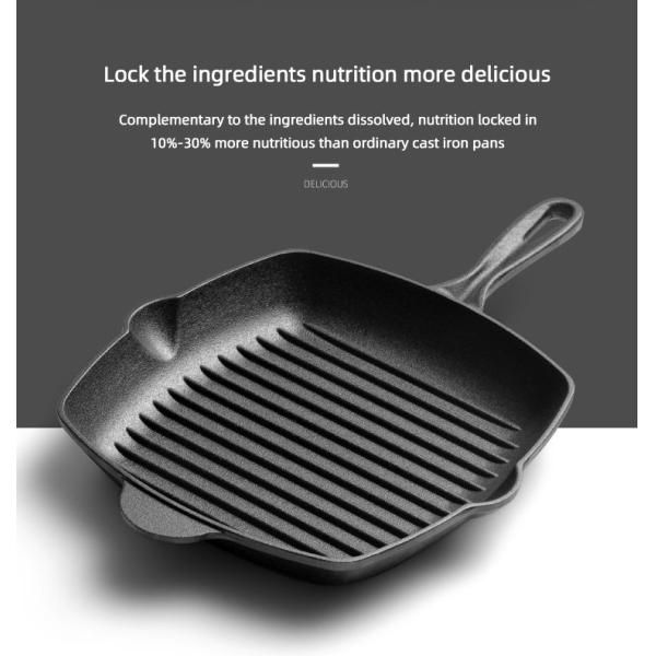 Kitchen Cooking Grill Steak Non Stick Cast Iron With Wooden Handle