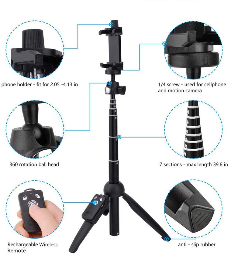 820mm BW BS8 Bluetooth Selfie Stick Tripod With Remote