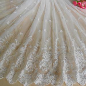 China Vintage Symmetrical Floral Nylon Lace Fabric For Wedding Dress With Scalloped Edge wholesale
