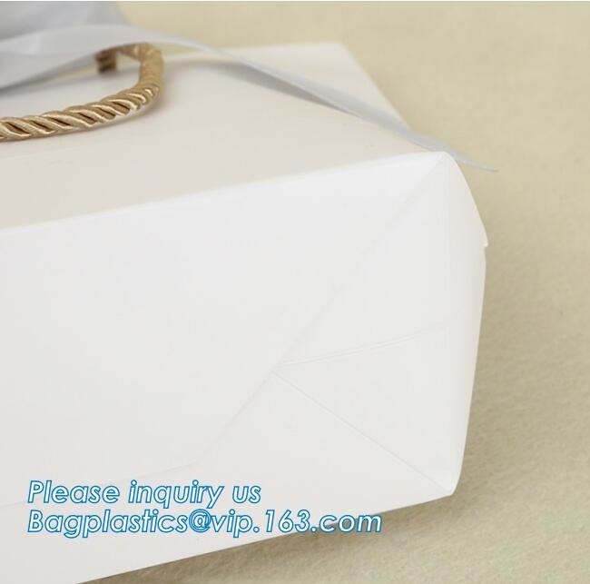 Customized Cut Printed Coated Paper Shopping Bag with Matt Lamination,rope handle custom logo printed white paper bag