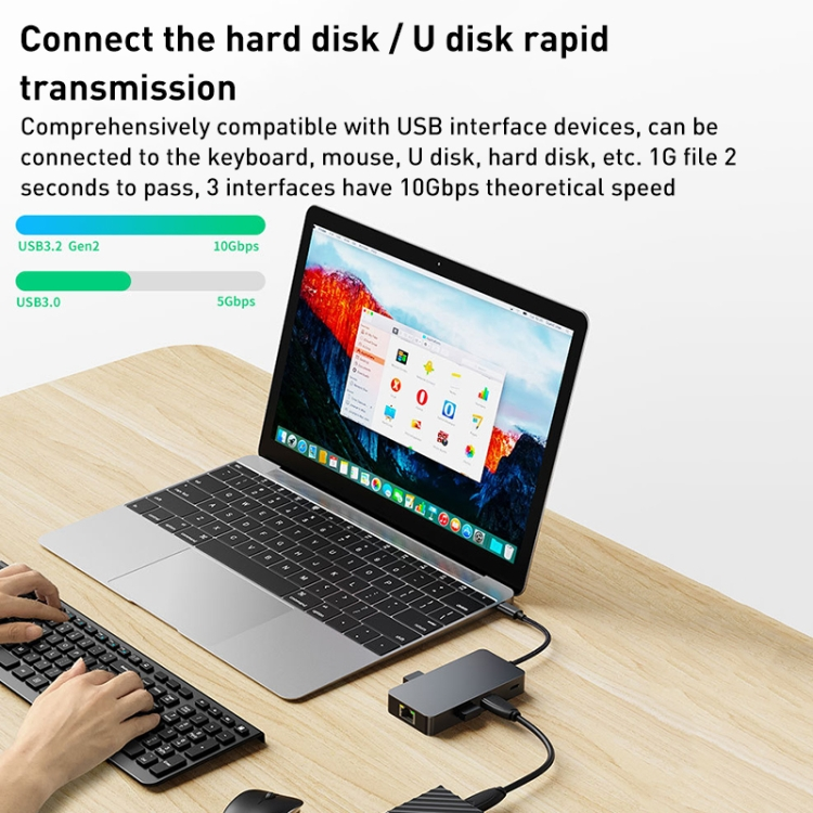 8-In-1 Multiport Adapter USB-C Hub With HDMI 3 USB3.0 RJ45 And PD Output 5-8 Ports