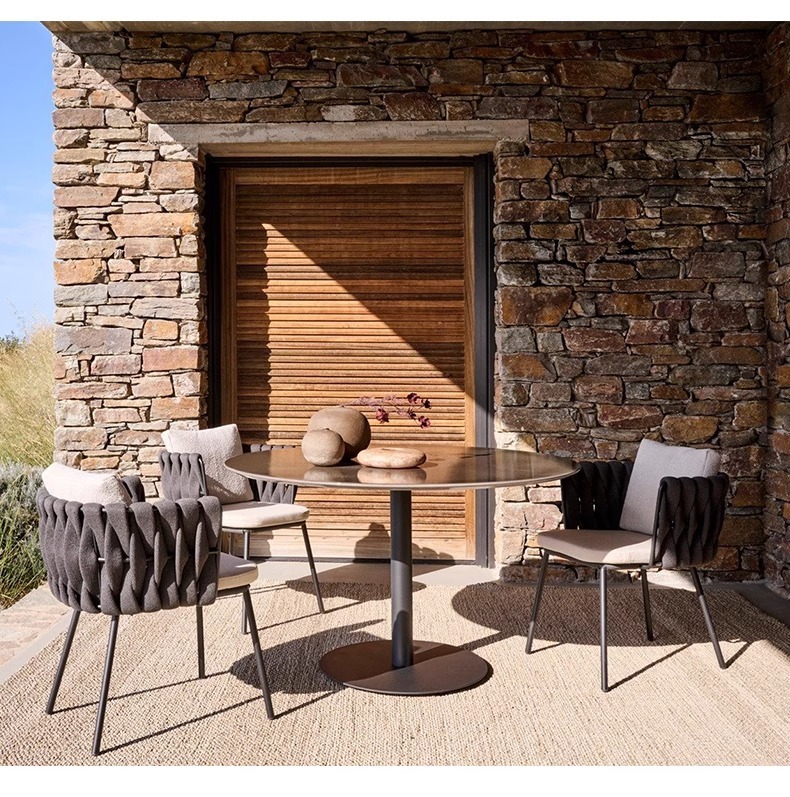 Outdoor Dining Set Nordic Minimalist Style Garden Chairs With Woven Rope Design Patio Table And Chair Combo For Courtyard Or Terrace