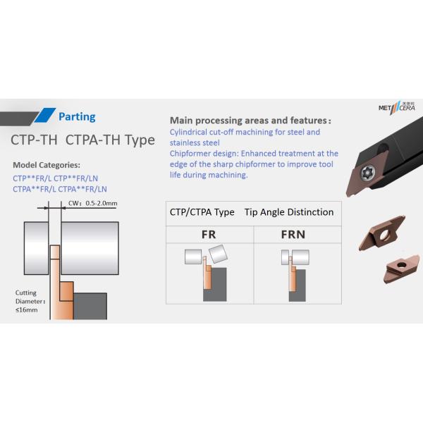 CTP10FRN-TH CNC Carbide Insert For Cut-Off PVD Coated Parting Off Indexable Inserts Right Cutting HV4200 Hardness CTP