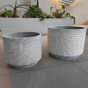 Unique Texture Surface Fiber Clay Planter Frost Resistant Round Flower Pot with Matte/Glossy Finish
