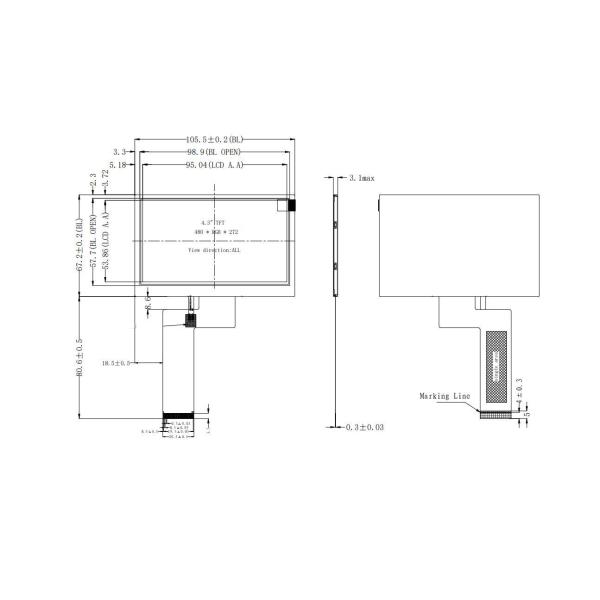 4.3 Inch TFT LCD Display Screen 480x272 450 Nits Optional With RTP Touch Panel