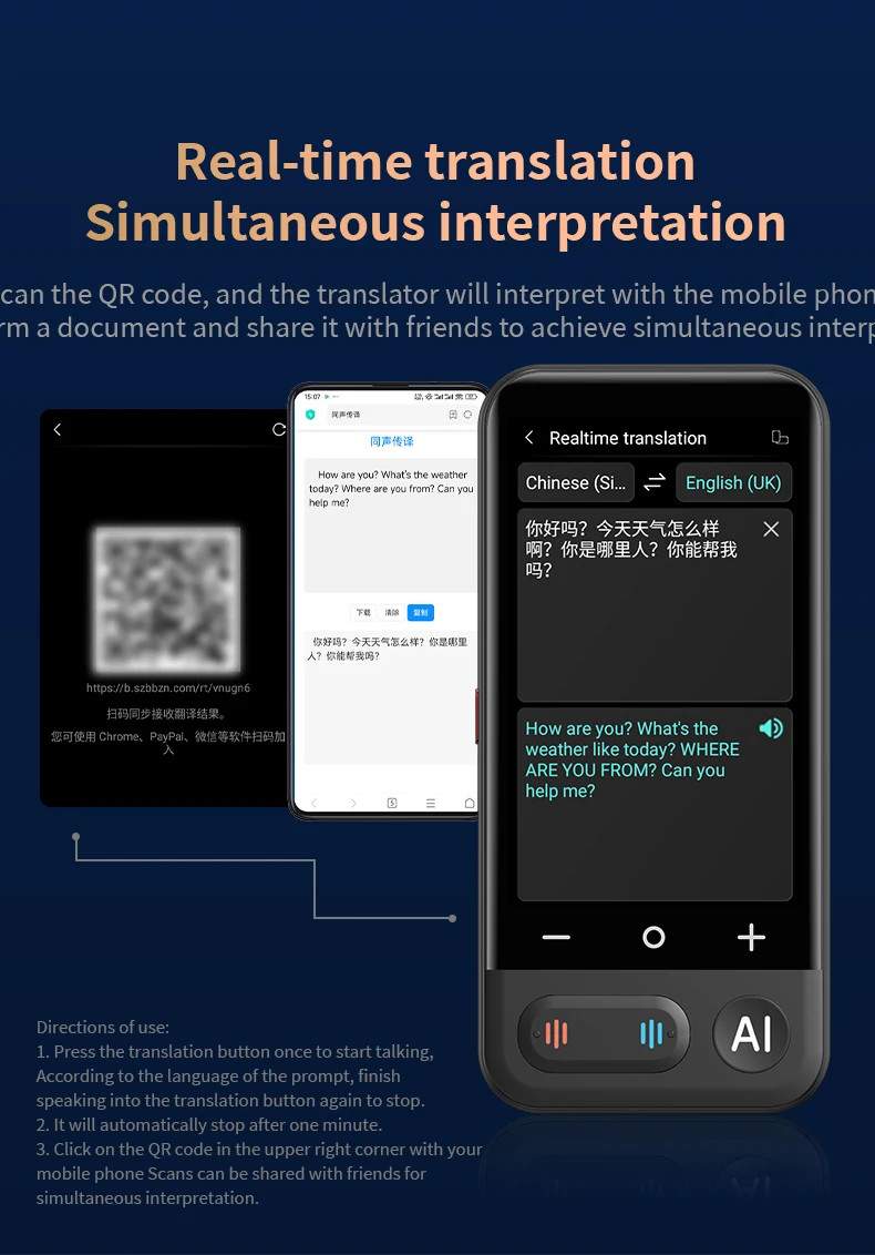 AI Intelligent Voice Real Time Z16 Translator Machine 139+ Multi Online Languages 4 Inch Big Screen Portable Offline Tradutor