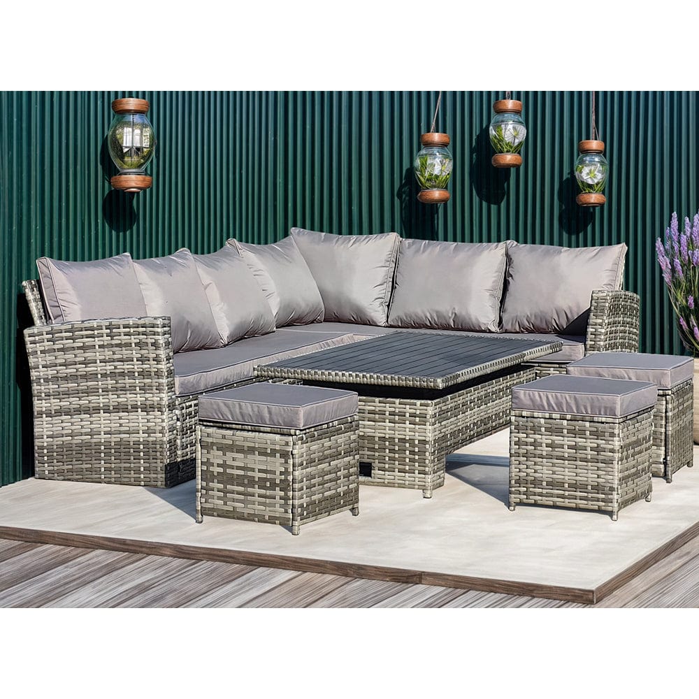 AJUNION Modern 9 Seater Garden Dining Set with Adjustable Dining Table and Courtyard