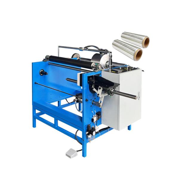 Quality 350 KG Manual Stretch Film Roll Rewinder Single Spindle Aluminum Foil Slitting And Rewinding Machine for sale