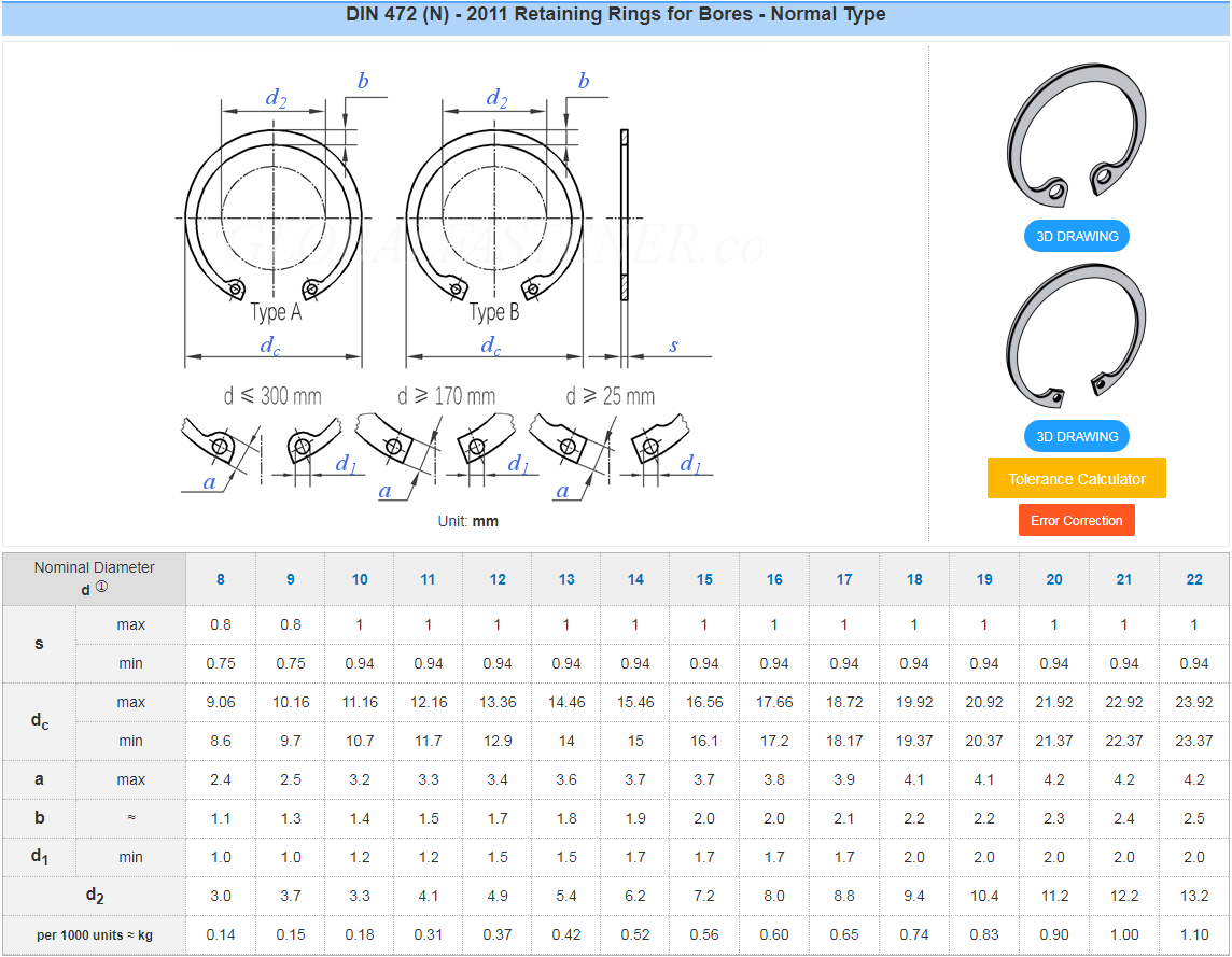 Stainless Steel Retaining Rings for M3M4M5M6M8M10M12M14M16M240M18M20M22M24M27 Sizes External and Internal Circlip Rings