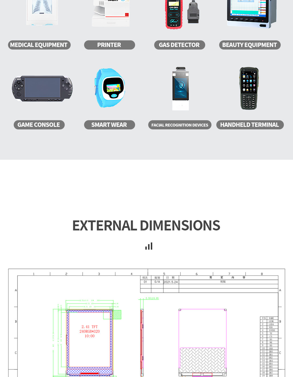 Transreflective TFT Display SPI Smart LCD Module 210nits RT24QV133A