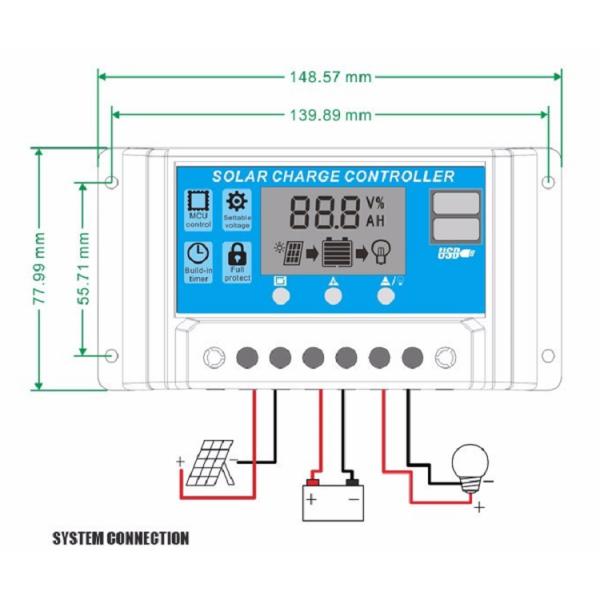 Auto PWM Solar Panel Controller 12v 24v 10a 20a 30Amp With LCD Display Dual USB