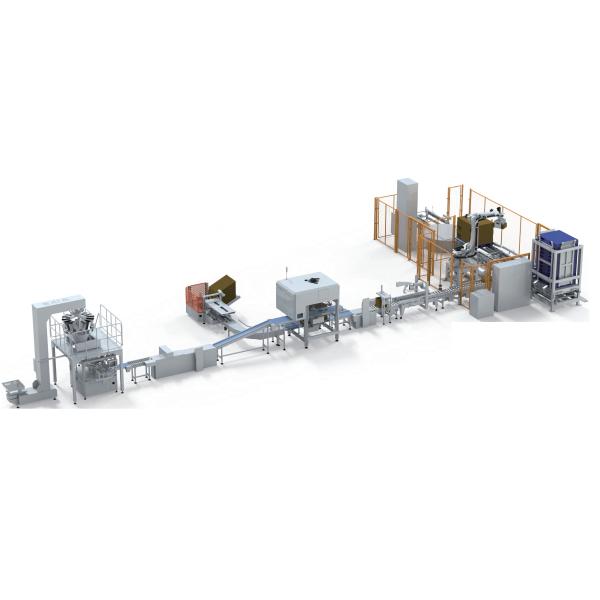 PLC Controlled Automatic Packaging Line with 35-150 Bags/min Capacity and Integrated Metal Detection