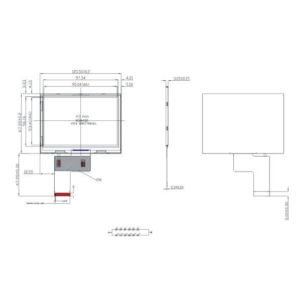 4.3 Inch 800x480 IPS TFT LCD Module Display with RGB Interface
