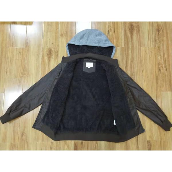 China Quilted Padded Leather Motorcycle Jacket Black Brown Hooded Collar wholesale