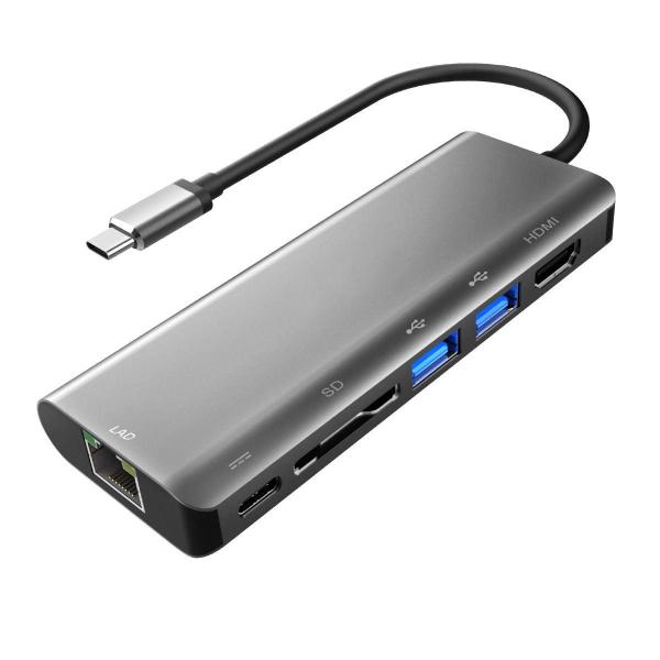 Quality Aluminum Type C Adapter with  Port Gigabit Ethernet Port USBC Power Delivery 2 USB 3.0 Ports SD Card Reader for mac for sale