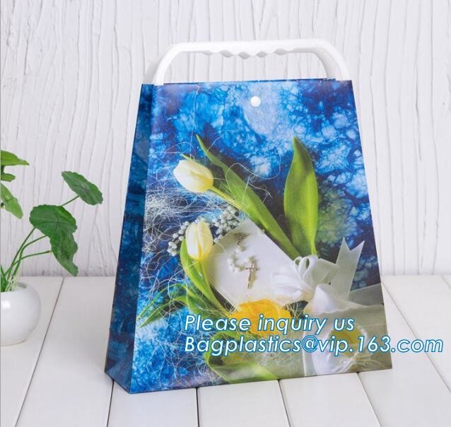 Custom paper bag with handle coated white paper bag printing pattern flower carrier bag,Flower carrier paper bags with d