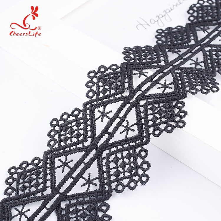 Cheerslife Factory Price 4.5Cm Water Soluble Chemical Milk Yarn Embroidery Black Lace Trim Ribbon Border For Diy