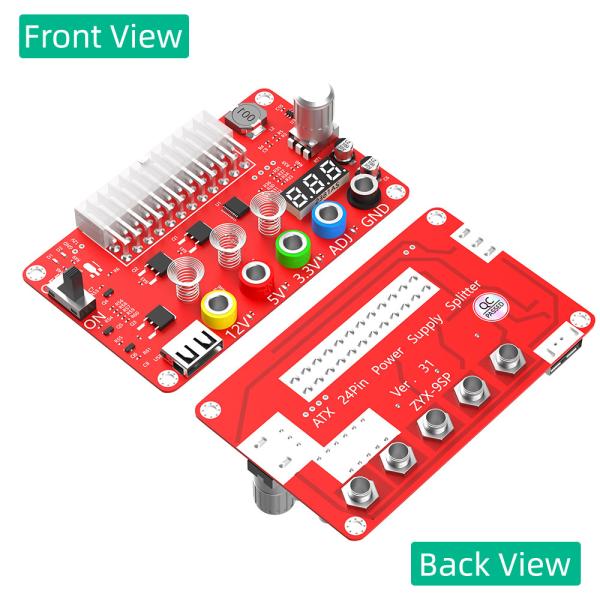 ATX Power Supply Breakout Board and Acrylic Case Kit with ADJ Adjustable Voltage Knob