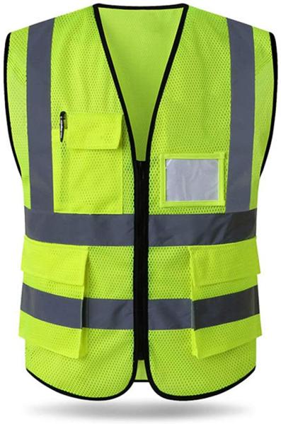 Quality 100% Polyester High Visibility Fluorescent Reflective Mesh Vest With Pockets Zipper for sale