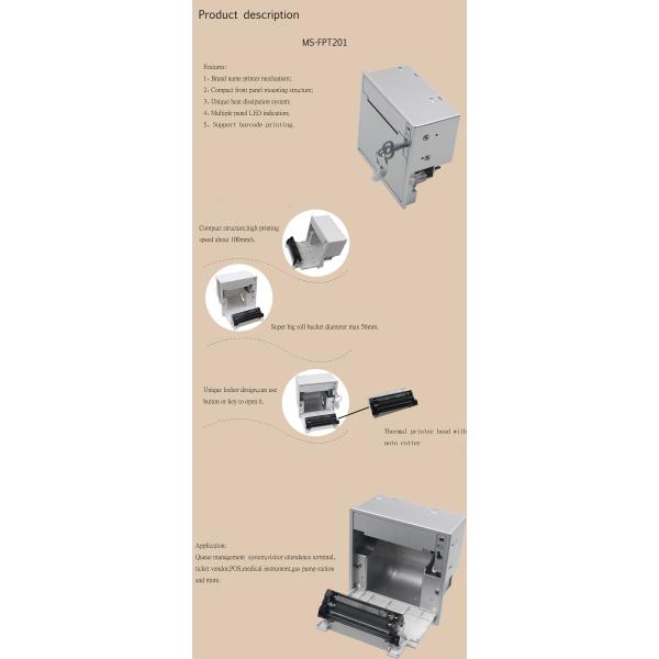 Panel Mount Kiosk Thermal Printerr Front Paper Loading 2 Inch Mini White Color