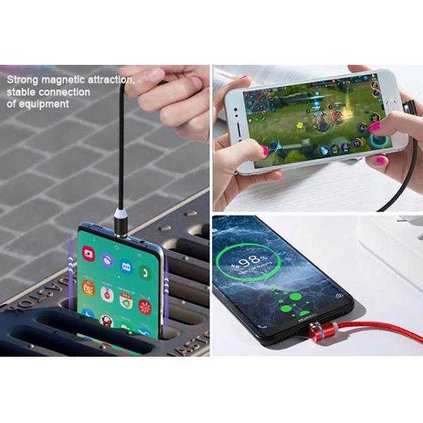 USB 2.0 Charging Cable With LED Magnetic 3 In 1 Nylon Braided 3.5A