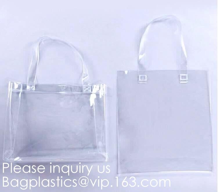 Transparent PVC Blanket Bag/Plastic Shopping Bag/Packaging Bag With Black Woven Trim And Webbing Handle, bagease, packag