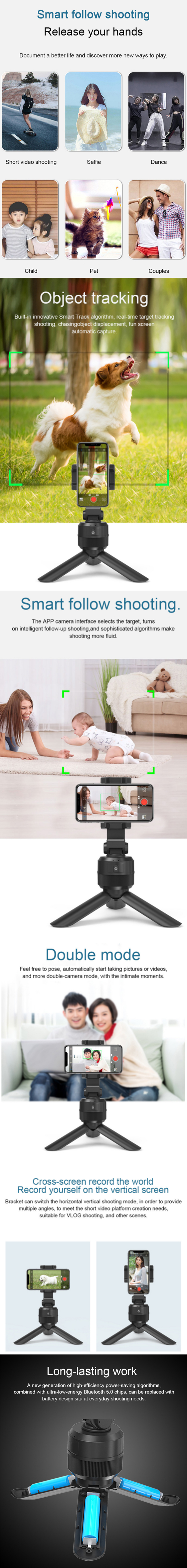 Auto Selfie Face Tracking selfie stick holder 360 Rotation Portable smart phone mount holder