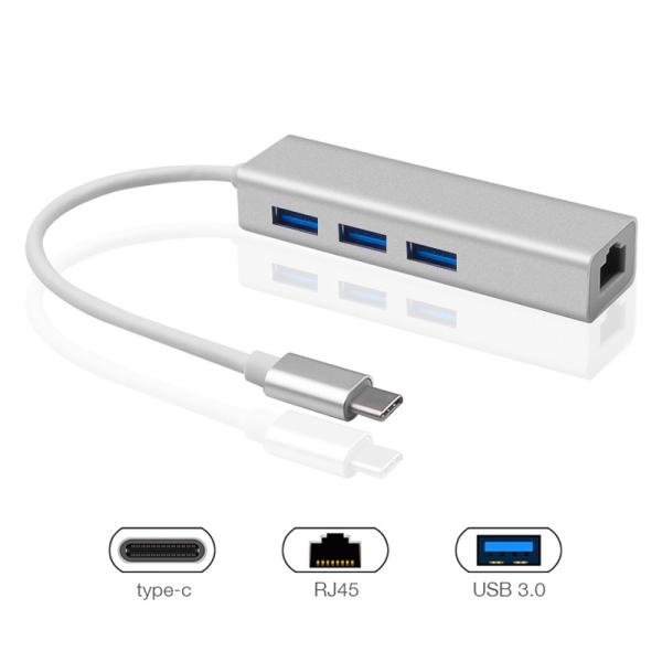 Quality RJ45 100 Mbps Type C To Gigabit Ethernet , USB 3.0 Hub Ethernet Adapter Splitter for sale