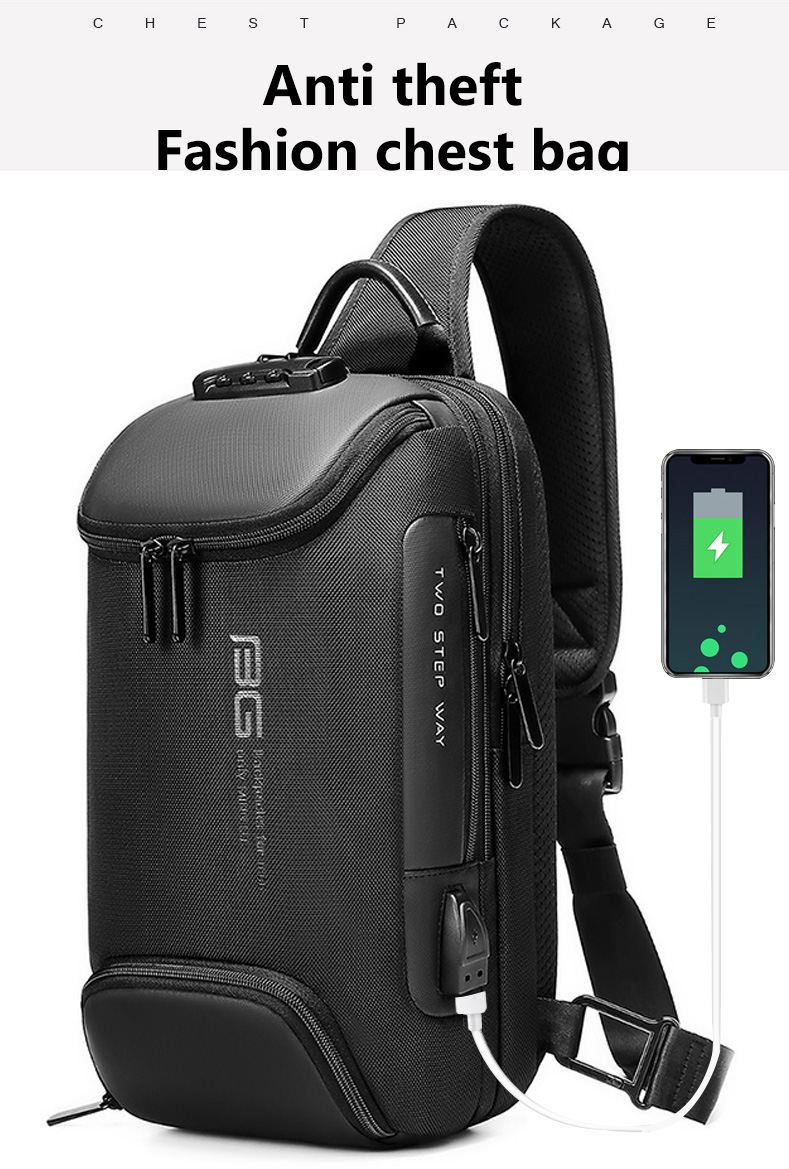 Custom Anti Theft Mens Sling Bag Water Resisting 21*12*35cm Size
