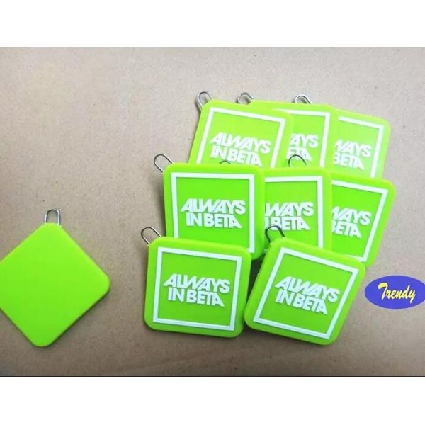 Personalized Green Color Square Shape Silicone Zipper Head Charms With Cloth Brand Name Logo