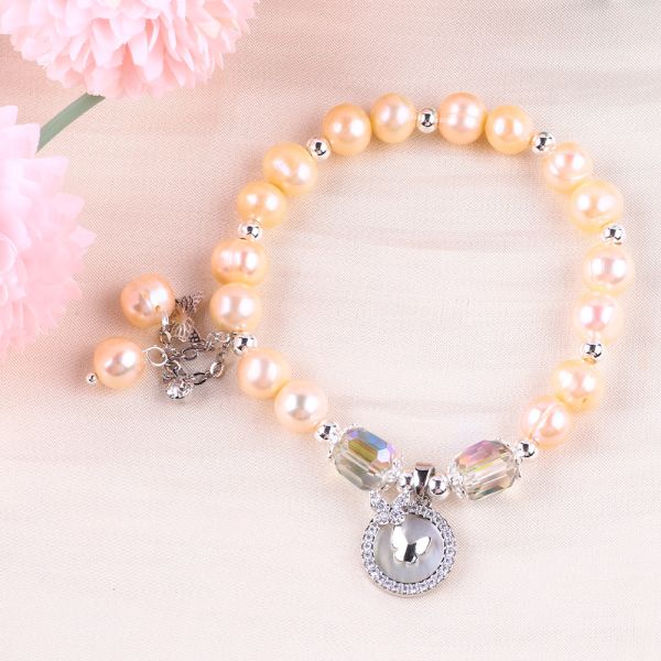 7mm Pink Pearl Stretch Bracelet With White Shell Accept Customization