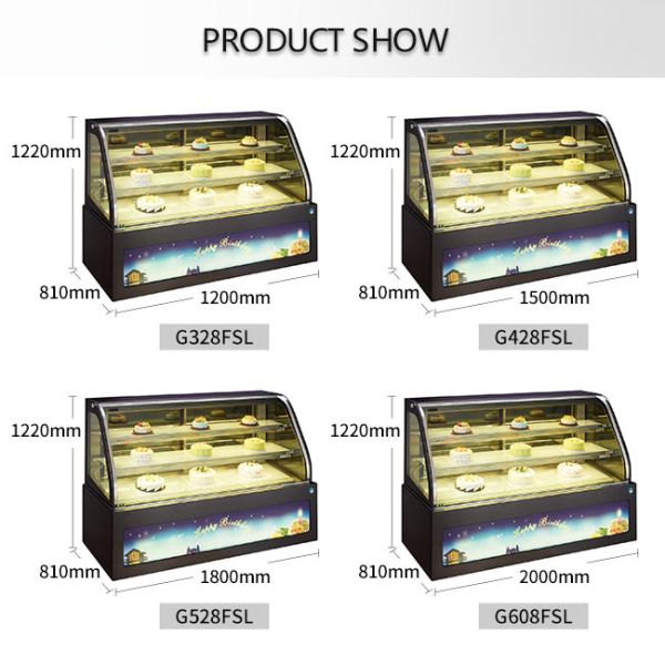 Transparent Glass 1220mm 670W Cake Display Fridge