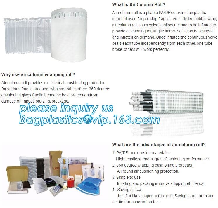 air column bag, dunnage cushion air bag, protective shock resistant cushion hand bag packaging, bottle Column Air Cushio