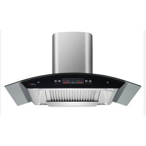 China Stainless Steel Glass Arc Chimney Hood Electric Low Noise App Controlled 15-17 m3/min wholesale