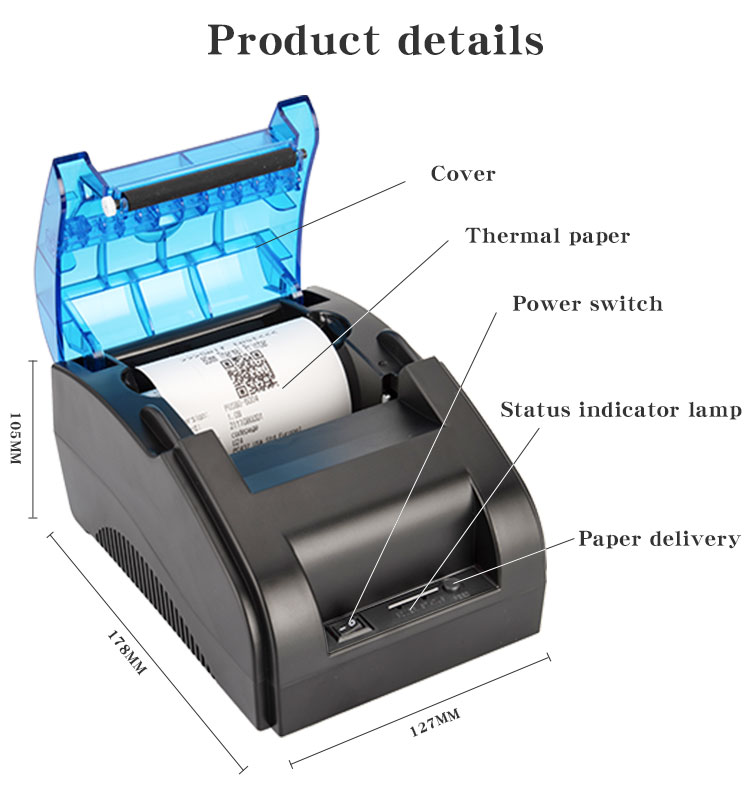70-90mm/s Black Print Speed 1- 80mm Thermal Wireless Sticker Printer for Kitchen