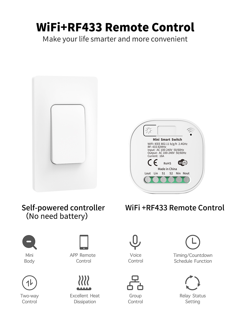 Wireless Tuya Smart Switch Set WiFi Remote Controller Timer