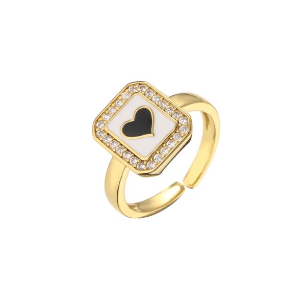 Adjustable Women 14k Gold Ring Oil Drop Rectangular Heart Diamond Engagement Ring