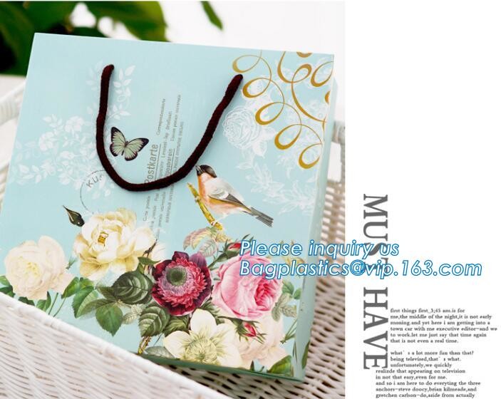 Custom paper bag with handle coated white paper bag printing pattern flower carrier bag,Flower carrier paper bags with d
