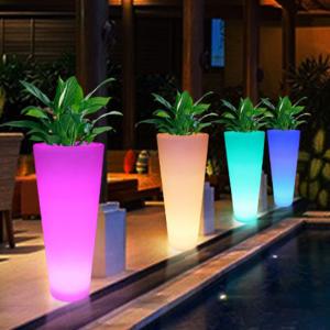 China Luminous Flower Pot Exhibition Luminous Colorful Garden Plant Pots Plastic Planter Floor Lamp For Party Hire wholesale