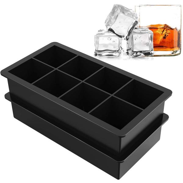 Quality Ice Cube Trays – Large Silicone Ice Cube Mold For Freezer – Makes 8 Giant Whiskey Ice Cubes, Square Silicone Molds (2 Pack) for sale