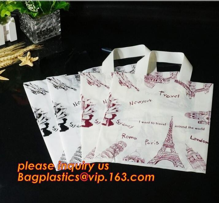 Promotional customized high quality soft loop plastic cloth bag,manufacturer custom soft loop handle polyethylene PE pla